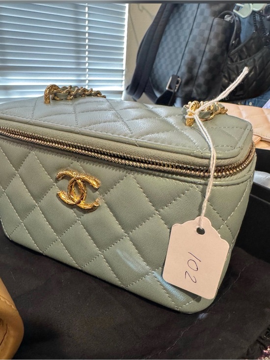 CHANEL Handbags - CHANEL Quilted Mini Vanity in rare color Light Sage with Gold Hardware